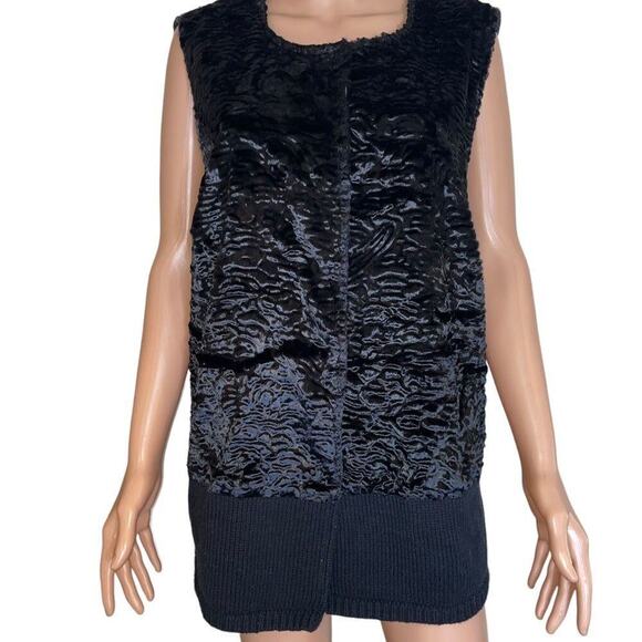 Adrianna Papell Black Faux Fur Combo Button Front Sweater Vest Plus SZ 2 fuzzy - Picture 4 of 12